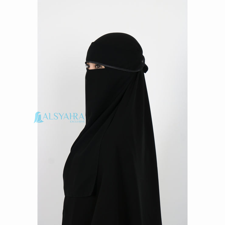 Alsyahra Exclusive Flap Niqab Poni Bisban Chiffon Silk Jetbalck
