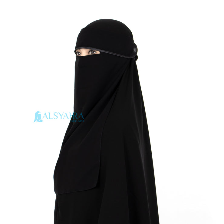 Alsyahra Exclusive Flap Niqab Poni Bisban Chiffon Silk Jetbalck