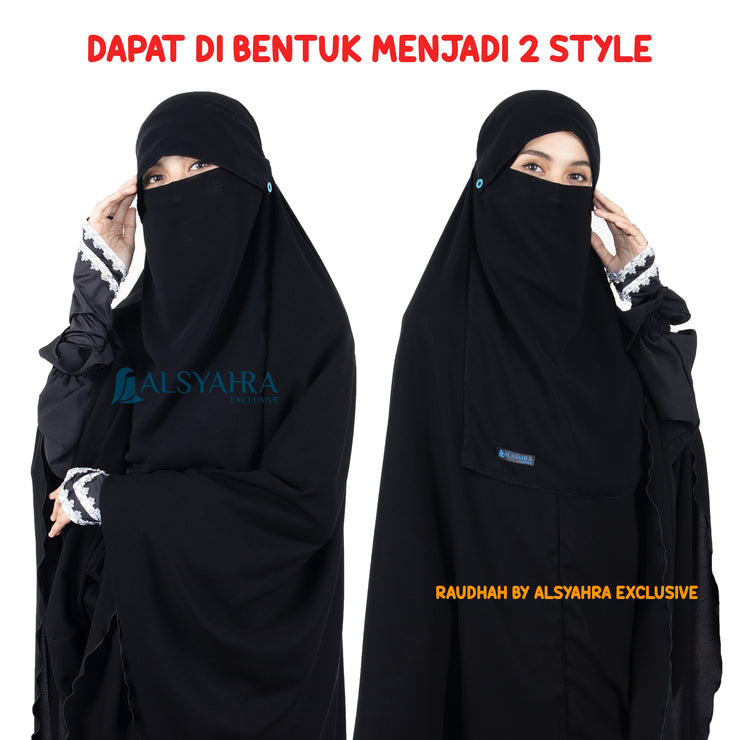 Alsyahra Exclusive Niqab Poni Kancing Raudhah Sifon Jetblack