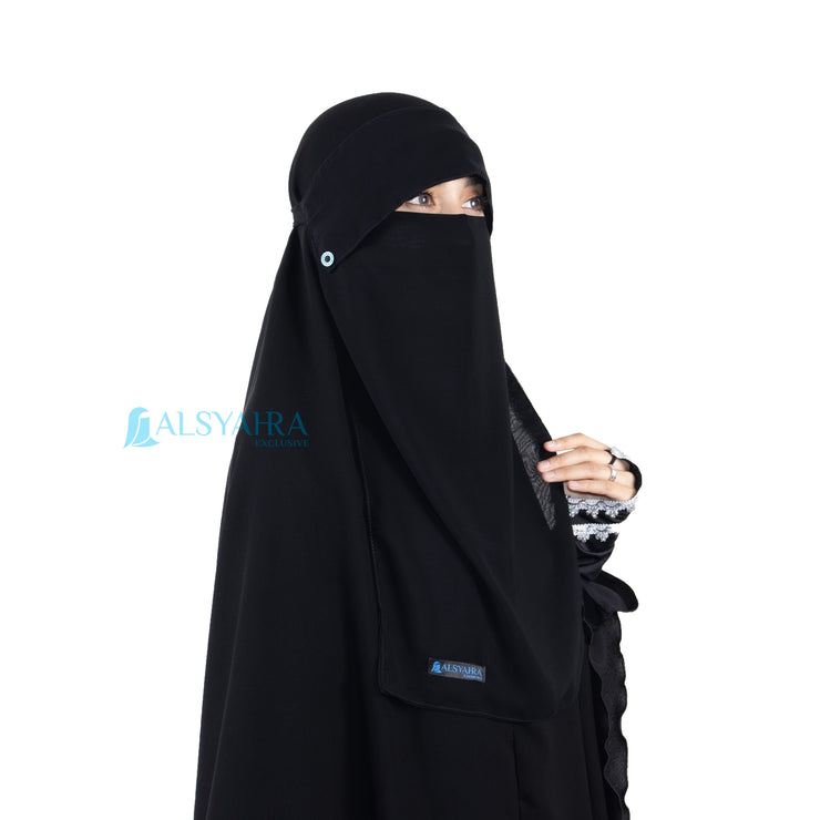 Alsyahra Exclusive Niqab Poni Kancing Raudhah Sifon Jetblack