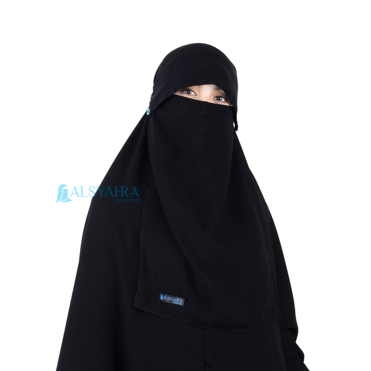 Alsyahra Exclusive Niqab Poni Kancing Raudhah Sifon Jetblack