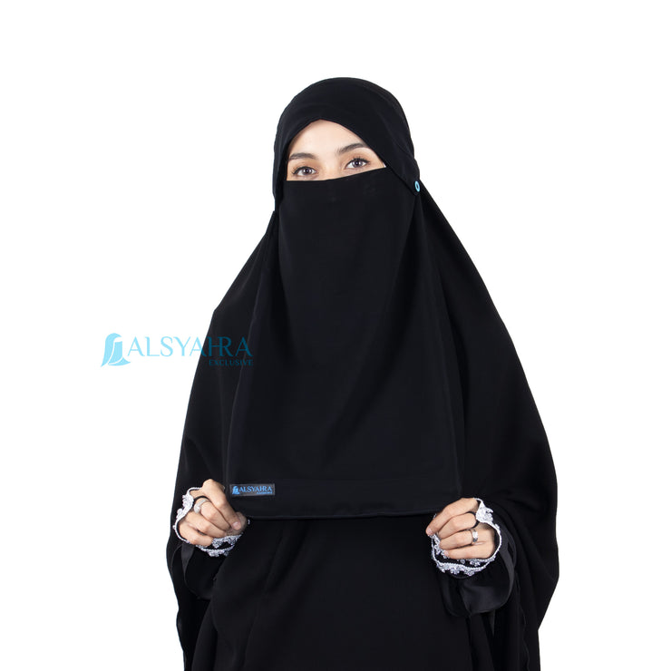 Alsyahra Exclusive Niqab Poni Kancing Raudhah Sifon Jetblack