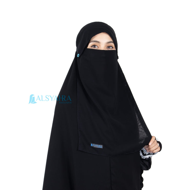 Alsyahra Exclusive Niqab Poni Kancing Raudhah Sifon Jetblack