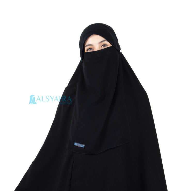 Alsyahra Exclusive Niqab Poni Kancing Raudhah Sifon Jetblack