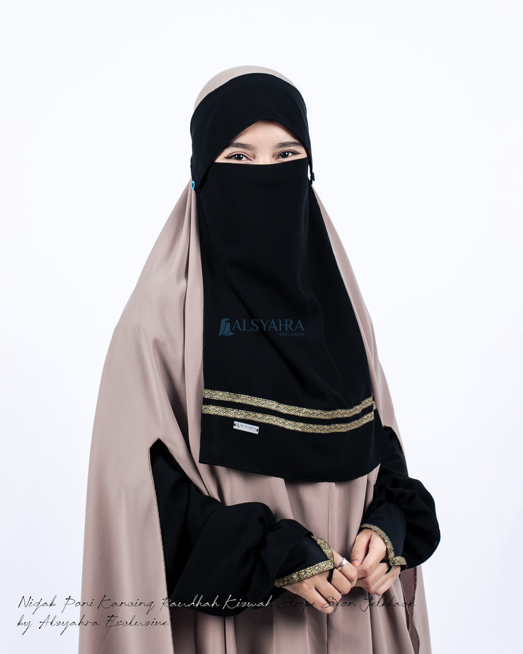 Alsyahra Exclusive Niqab Poni Kancing Raudhah Kiswah Stripe Sifon Jetblack