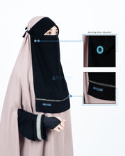 Niqab Poni Kancing Raudhah Silsila Sifon Jetblack Alsyahra Exclusive