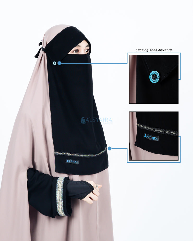 Niqab Poni Kancing Raudhah Silsila Sifon Jetblack Alsyahra Exclusive