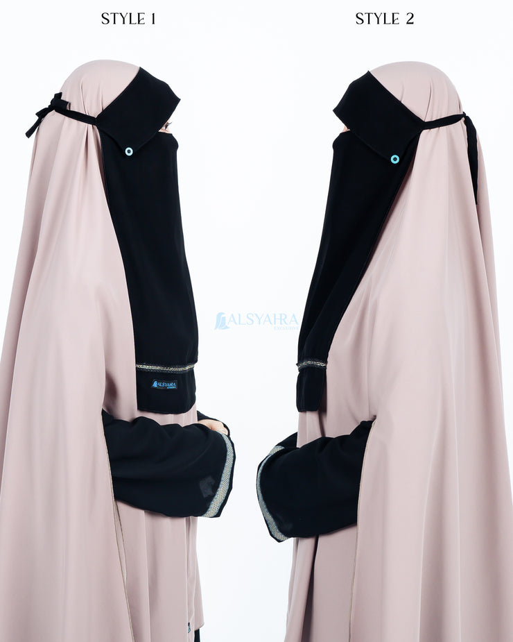 Niqab Poni Kancing Raudhah Silsila Sifon Jetblack Alsyahra Exclusive
