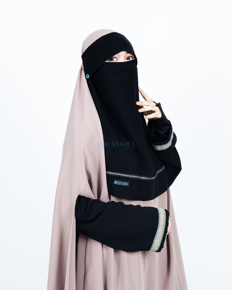 Niqab Poni Kancing Raudhah Silsila Sifon Jetblack Alsyahra Exclusive