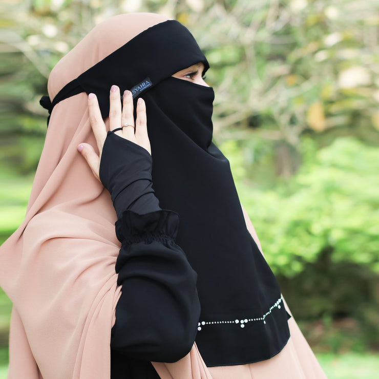 Alsyahra Exclusive Niqab Poni Kapadokya Sifon Silk Jetblack