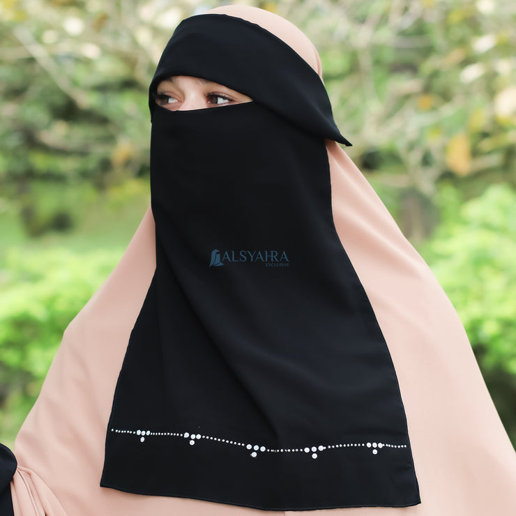 Alsyahra Exclusive Niqab Poni Kapadokya Sifon Silk Jetblack