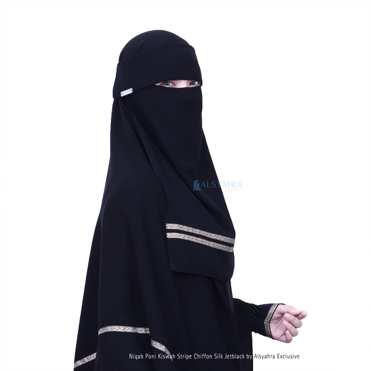 Niqab Poni Kiswah Stripe Sifon Silk Jetblack Alsyahra Exclusive