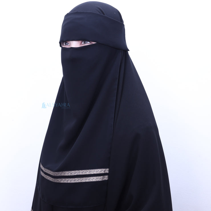 Niqab Poni Kiswah Stripe Sifon Silk Jetblack Alsyahra Exclusive