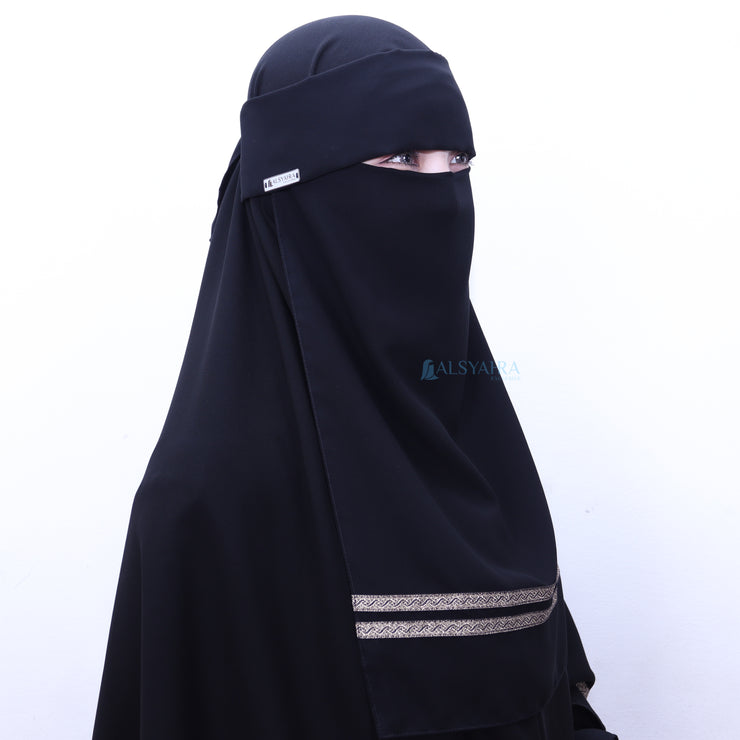 Niqab Poni Kiswah Stripe Sifon Silk Jetblack Alsyahra Exclusive