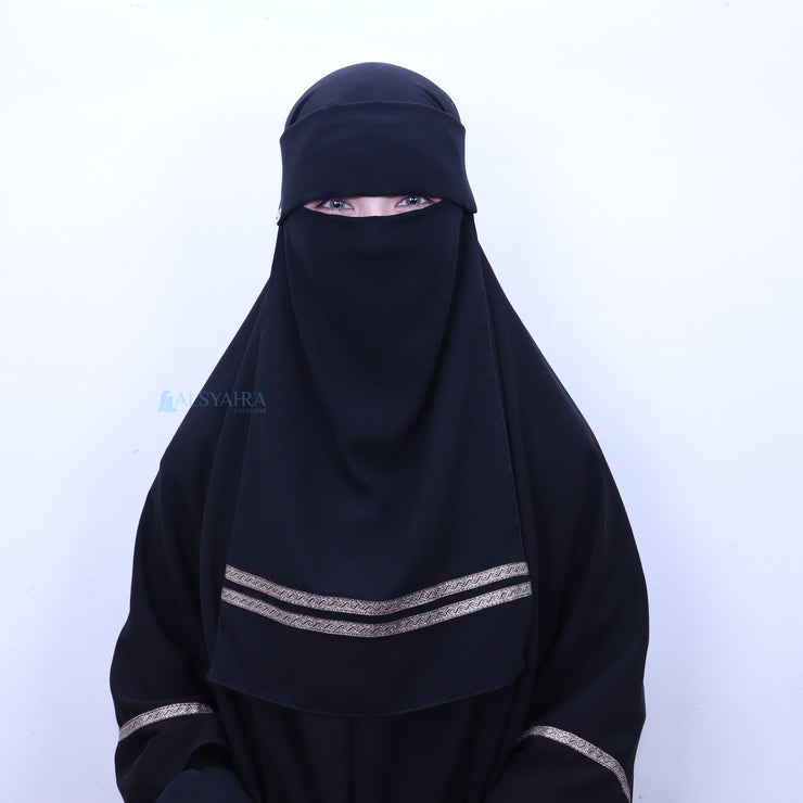 Niqab Poni Kiswah Stripe Sifon Silk Jetblack Alsyahra Exclusive