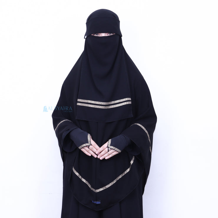 Niqab Poni Kiswah Stripe Sifon Silk Jetblack Alsyahra Exclusive