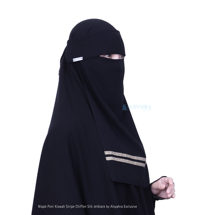 Niqab Poni Kiswah Stripe Sifon Silk Jetblack Alsyahra Exclusive