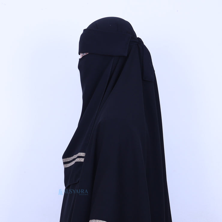 Niqab Poni Kiswah Stripe Sifon Silk Jetblack Alsyahra Exclusive