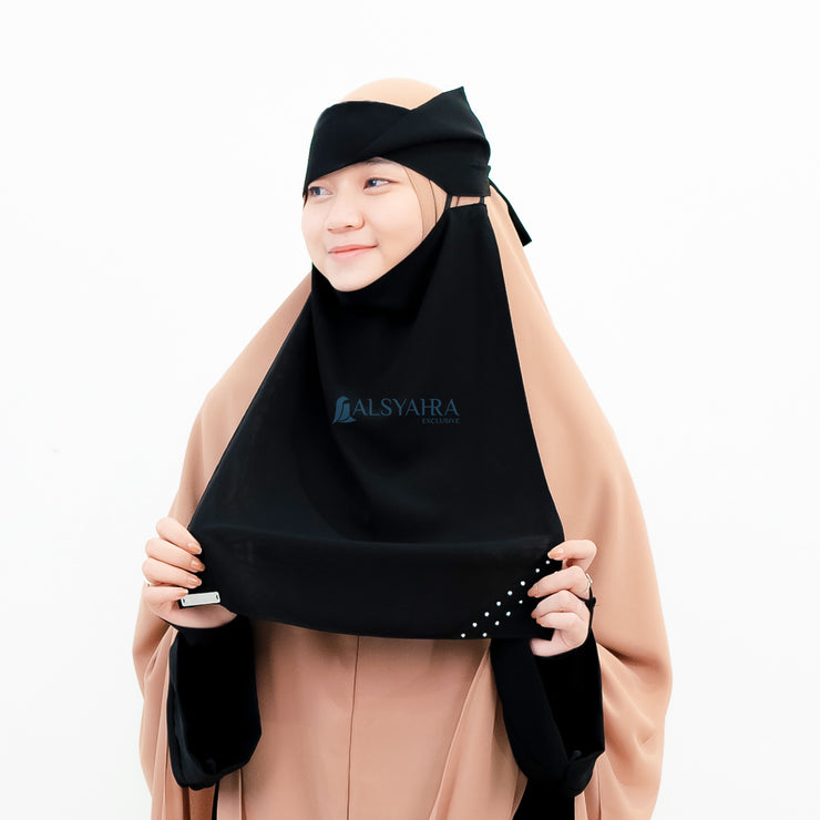 Alsyahra Exclusive Niqab Poni Pulldown Andalusia Sifon Silk Jetblack