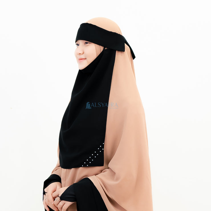 Alsyahra Exclusive Niqab Poni Pulldown Andalusia Sifon Silk Jetblack