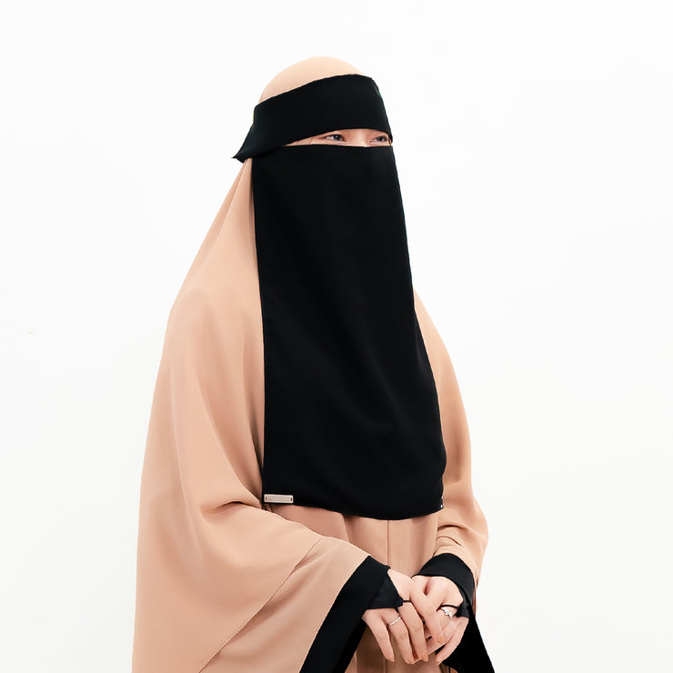 Alsyahra Exclusive Niqab Poni Pulldown Andalusia Sifon Silk Jetblack