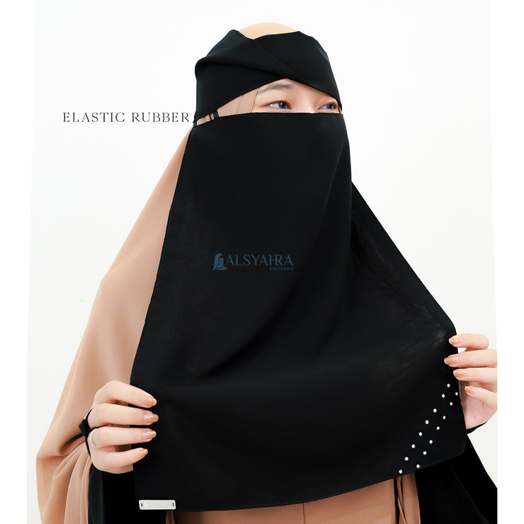 Alsyahra Exclusive Niqab Poni Pulldown Andalusia Sifon Silk Jetblack