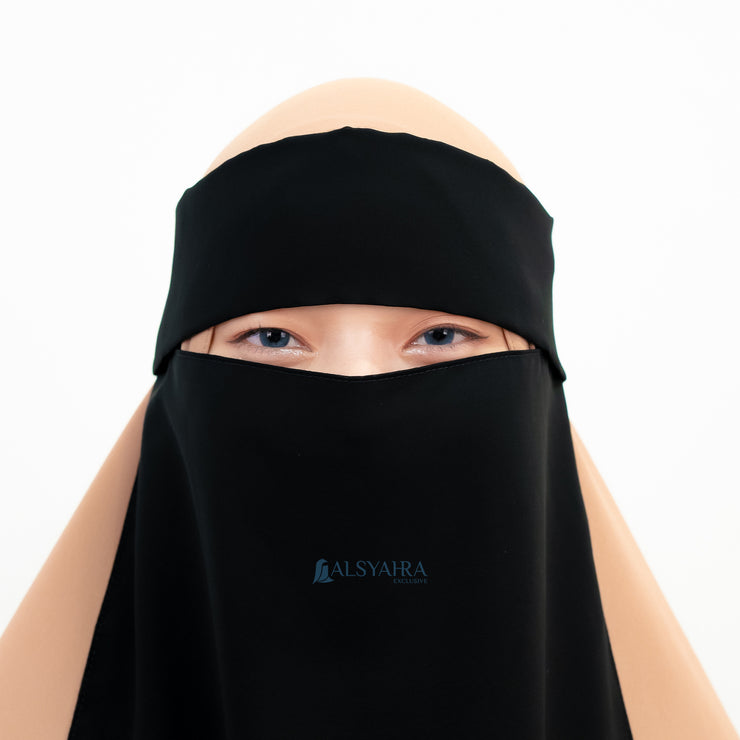 Alsyahra Exclusive Niqab Poni Pulldown Andalusia Sifon Silk Jetblack