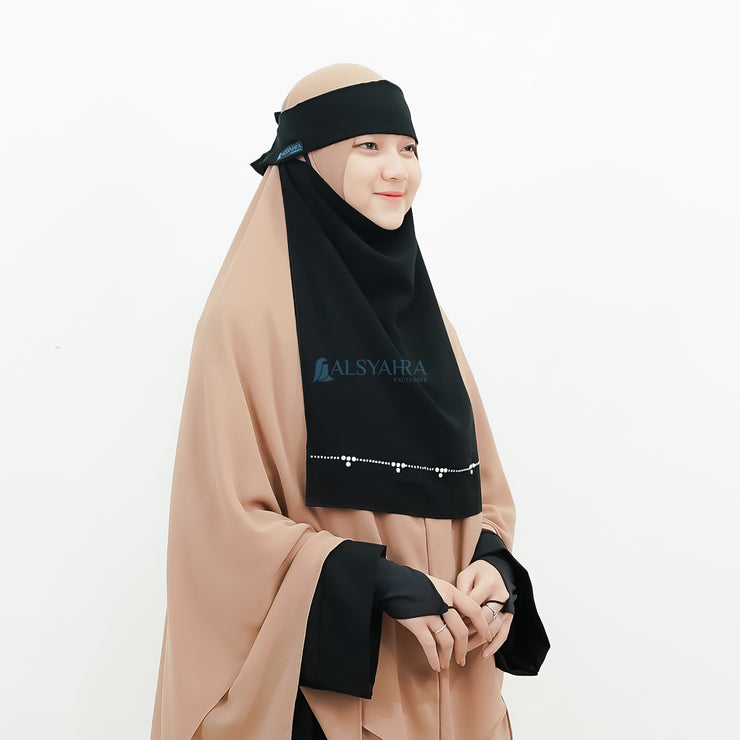 Alsyahra Exclusive Niqab Poni Pulldown Kapadokya Sifon Silk Jetblack