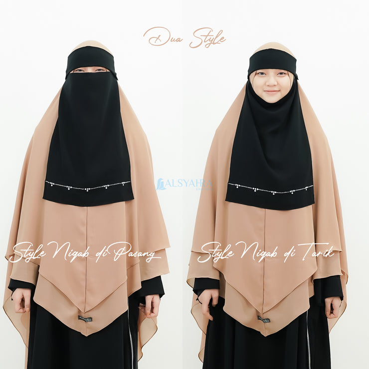 Alsyahra Exclusive Niqab Poni Pulldown Kapadokya Sifon Silk Jetblack