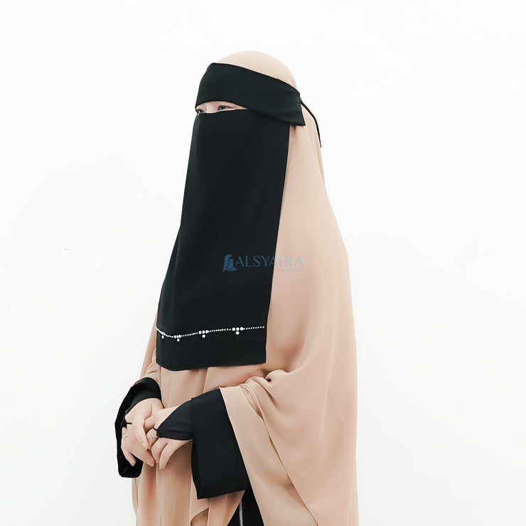 Alsyahra Exclusive Niqab Poni Pulldown Kapadokya Sifon Silk Jetblack