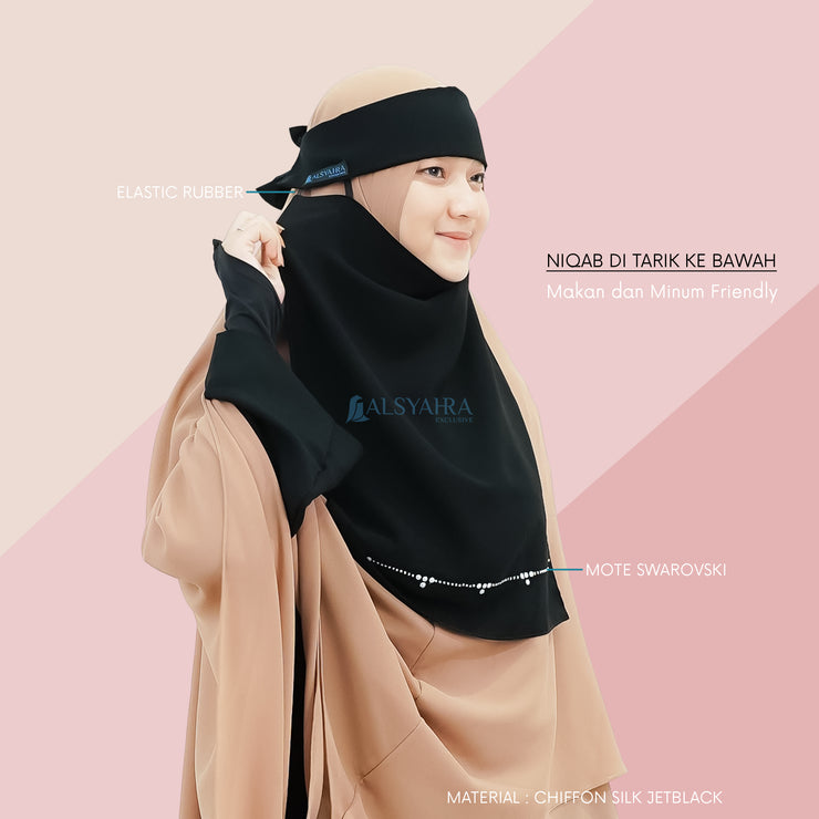 Alsyahra Exclusive Niqab Poni Pulldown Kapadokya Sifon Silk Jetblack