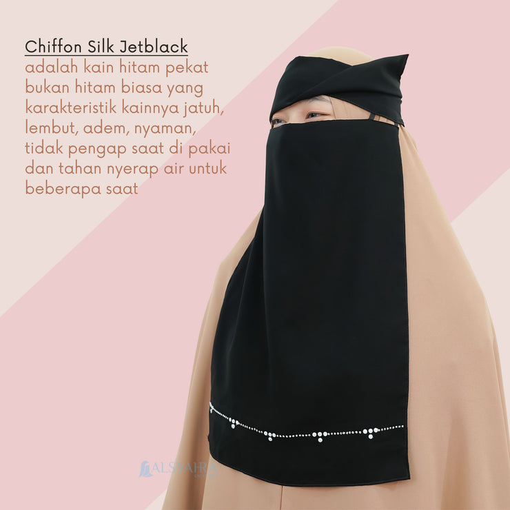 Alsyahra Exclusive Niqab Poni Pulldown Kapadokya Sifon Silk Jetblack