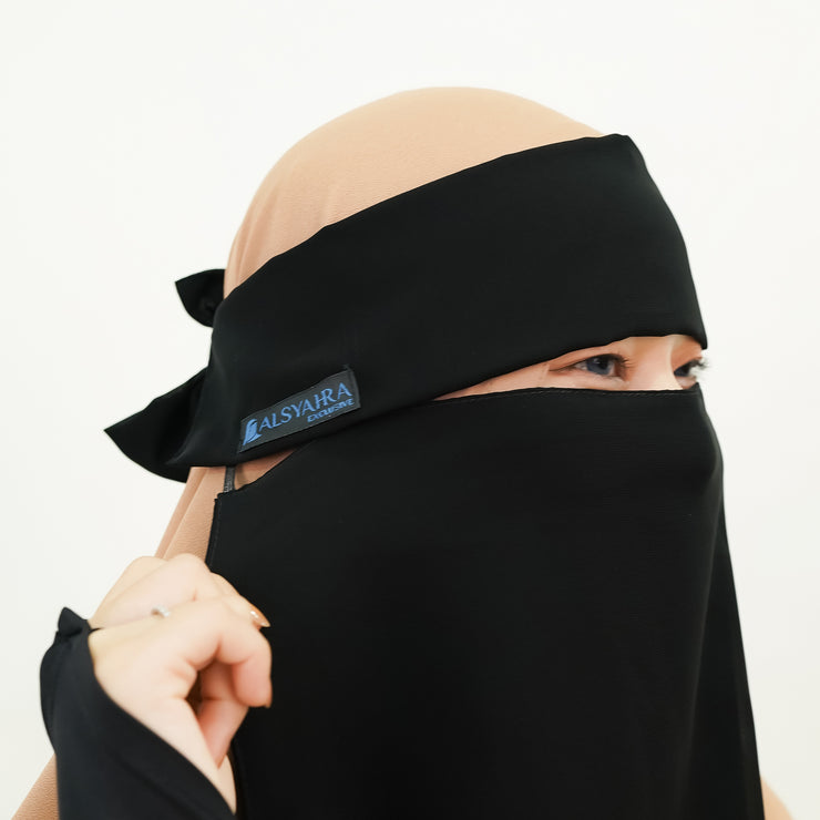 Alsyahra Exclusive Niqab Poni Pulldown Kapadokya Sifon Silk Jetblack