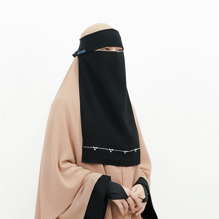 Alsyahra Exclusive Niqab Poni Pulldown Kapadokya Sifon Silk Jetblack