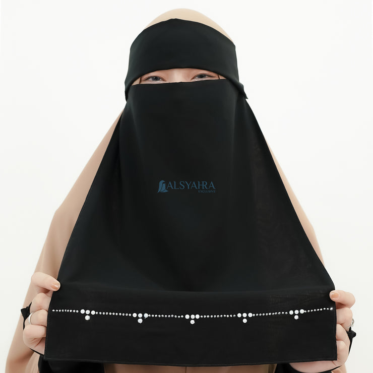 Alsyahra Exclusive Niqab Poni Pulldown Kapadokya Sifon Silk Jetblack