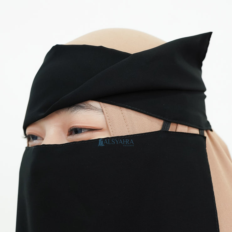 Alsyahra Exclusive Niqab Poni Pulldown Kapadokya Sifon Silk Jetblack