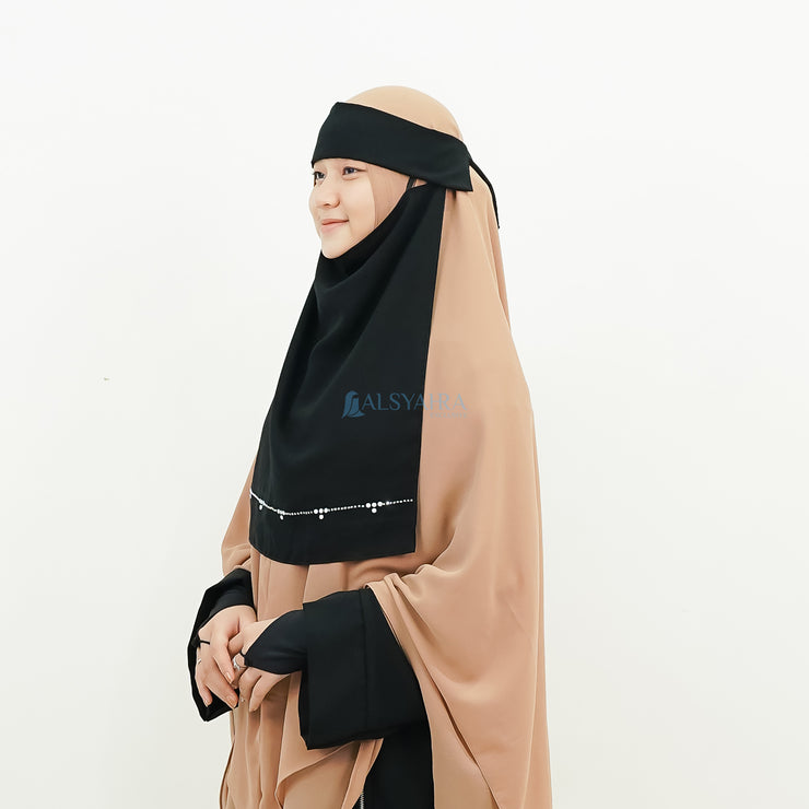 Alsyahra Exclusive Niqab Poni Pulldown Kapadokya Sifon Silk Jetblack
