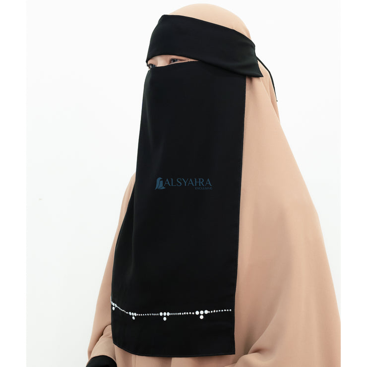 Alsyahra Exclusive Niqab Poni Pulldown Kapadokya Sifon Silk Jetblack