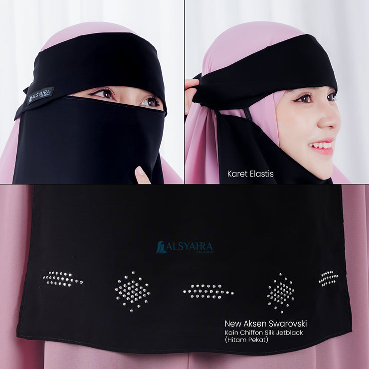 Alsyahra Exclusive Niqab Poni Pulldown Mediterania Sifon Silk Jetblack