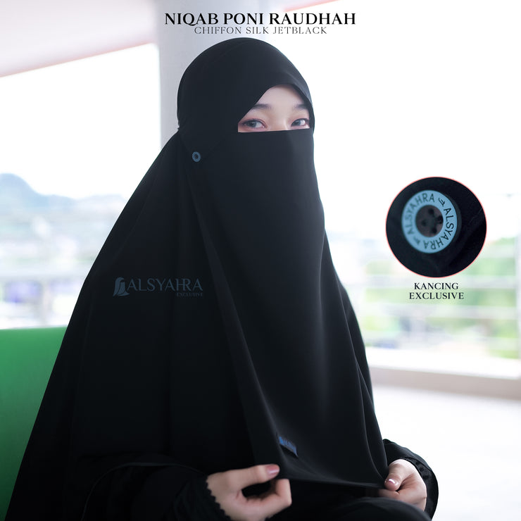 Alsyahra Exclusive Niqab Poni Kancing Raudhah Sifon Jetblack