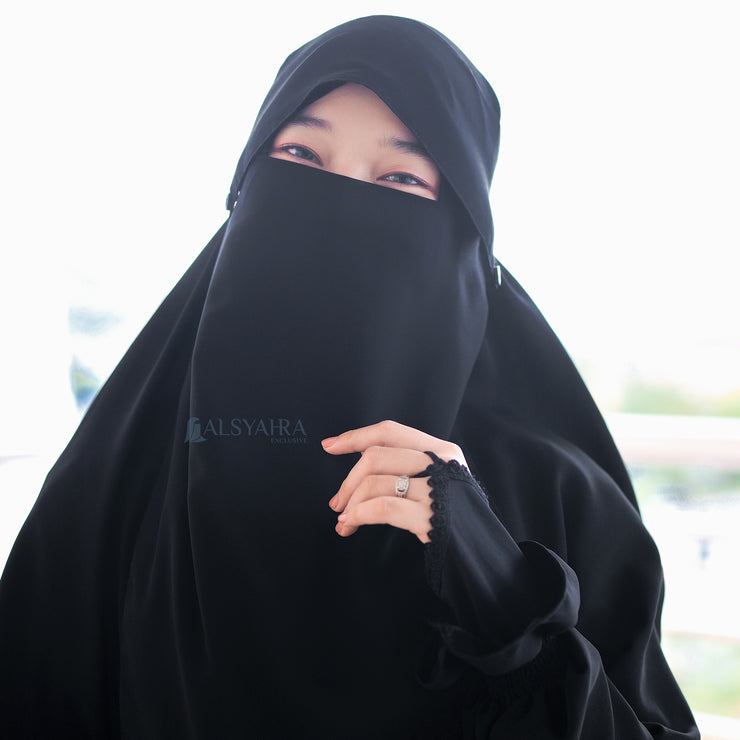 Alsyahra Exclusive Niqab Poni Kancing Raudhah Sifon Jetblack