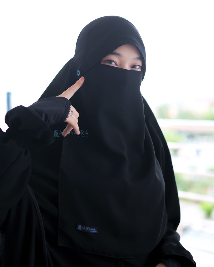 Alsyahra Exclusive Niqab Poni Kancing Raudhah Sifon Jetblack