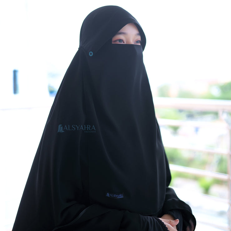 Alsyahra Exclusive Niqab Poni Kancing Raudhah Sifon Jetblack