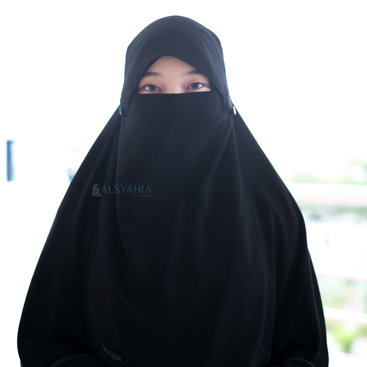 Alsyahra Exclusive Niqab Poni Kancing Raudhah Sifon Jetblack