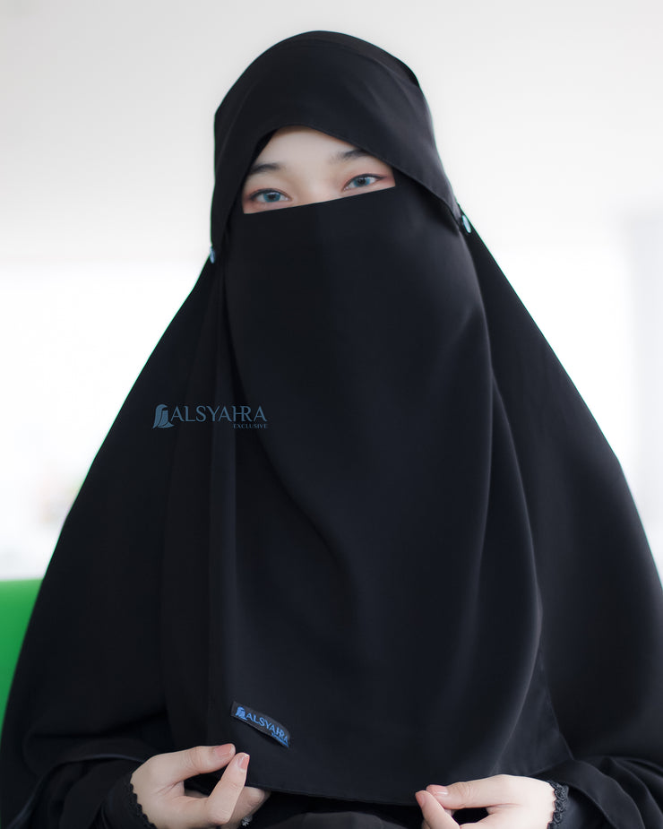 Alsyahra Exclusive Niqab Poni Kancing Raudhah Sifon Jetblack
