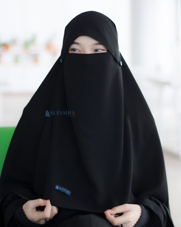 Alsyahra Exclusive Niqab Poni Kancing Raudhah Sifon Jetblack