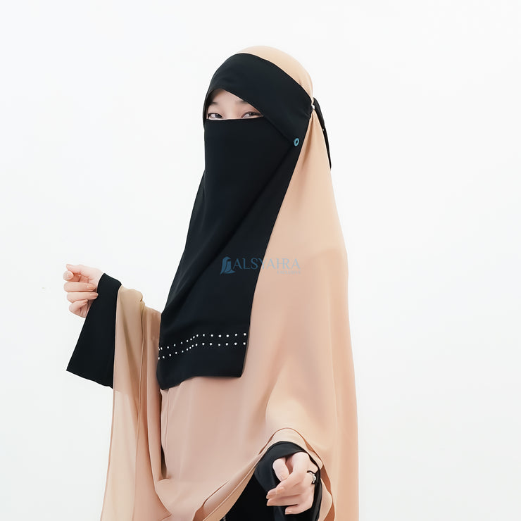 Alsyahra Exclusive Niqab Poni Raudhah Andalusia Stripe Sifon Jetblack