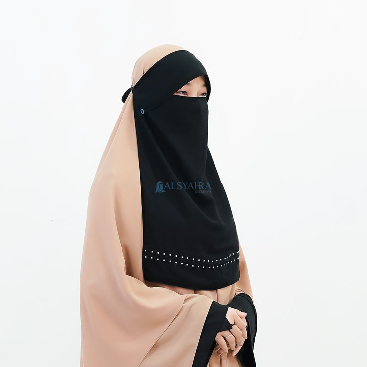 Alsyahra Exclusive Niqab Poni Raudhah Andalusia Stripe Sifon Jetblack