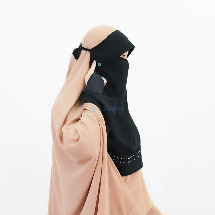 Alsyahra Exclusive Niqab Poni Raudhah Andalusia Stripe Sifon Jetblack