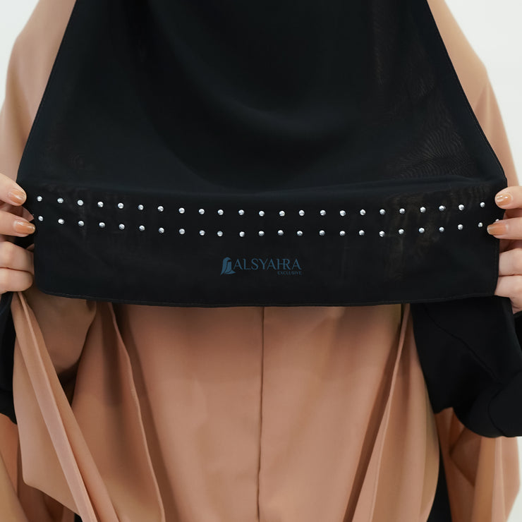 Alsyahra Exclusive Niqab Poni Raudhah Andalusia Stripe Sifon Jetblack